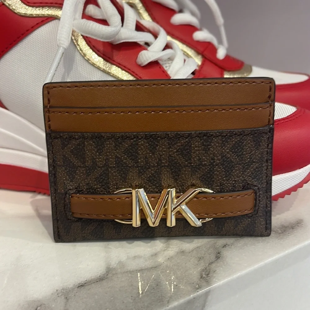 MICHAEL KORS Reed Large Pebbled Leather Card Holder Case Wallet  BROWN MK NWT